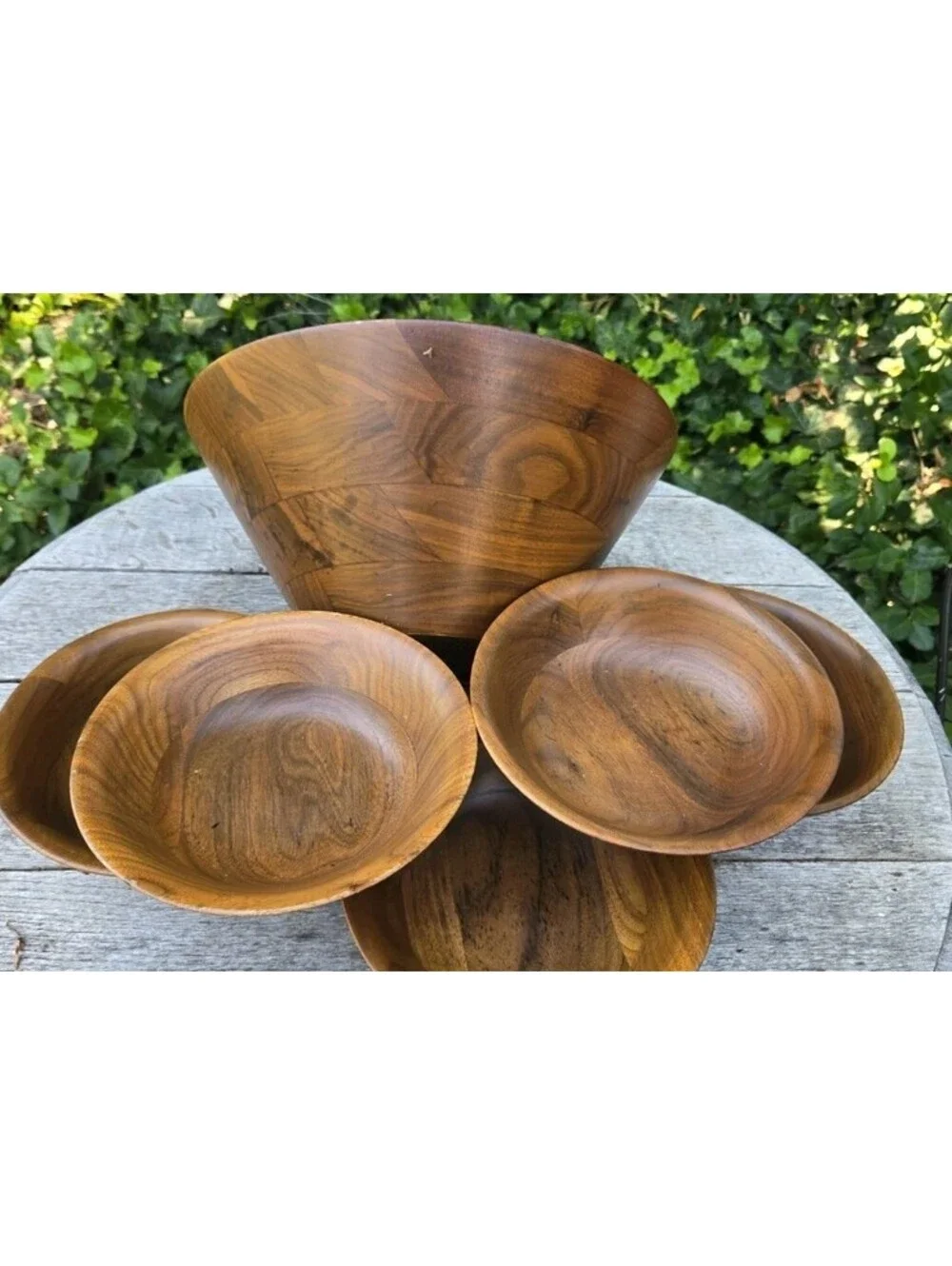 Kustom Kraft Solid Black Walnut Salad Bowl Set 6pcs Serving Bowl 5 Salad Bowls